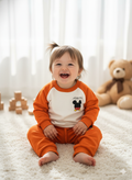 خرید ست بلوز و شلوار نوزادی جنس دورس پنبه آستین رگلان میکی موس مناسب نوزاد تا 6 ماهگی