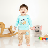 خرید لباس نوزادی تکه باز پنبه پسرانه طرح فیل سایزبندی 1 تا 4 مناسب نوزاد تا یکسال