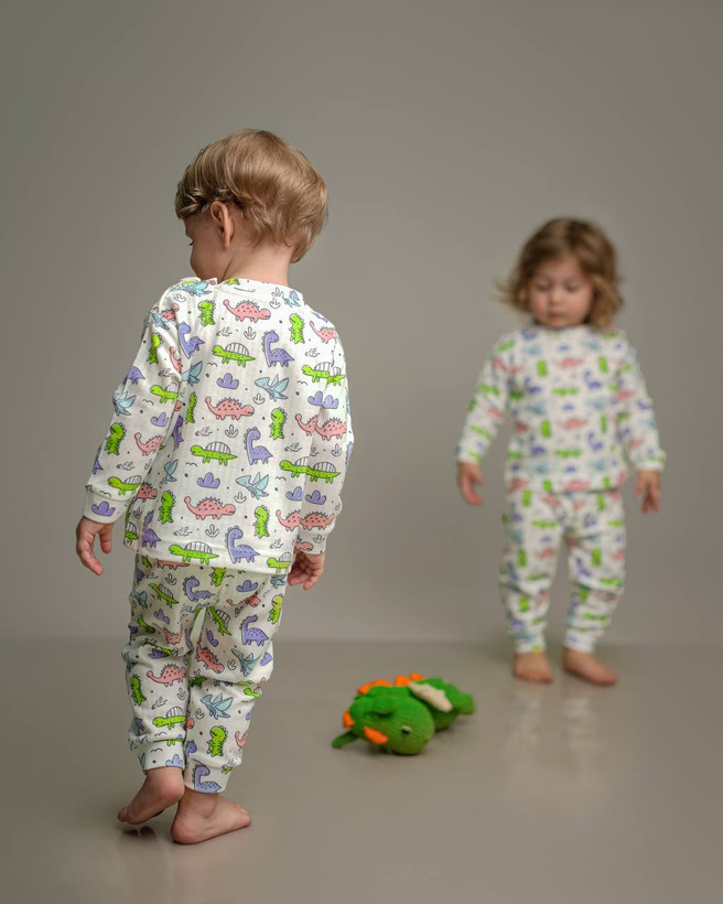 خرید آنلاین ست لباس راحتی بچگانه پنبه طرح دایناسورهای رنگی | سایز 6 ماه تا 4 سالگی | فروشگاه بیبی ست