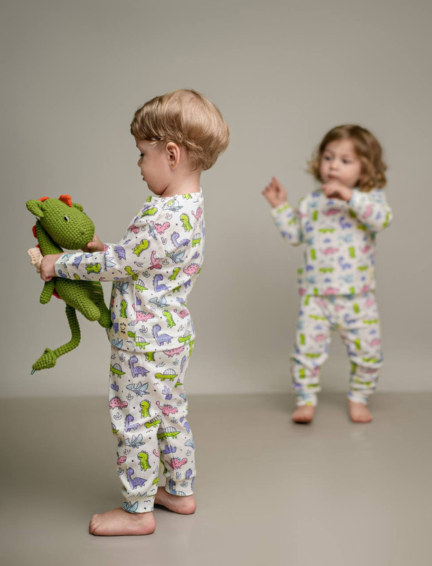 خرید آنلاین ست لباس راحتی بچگانه پنبه طرح دایناسورهای رنگی | سایز 6 ماه تا 4 سالگی | فروشگاه بیبی ست