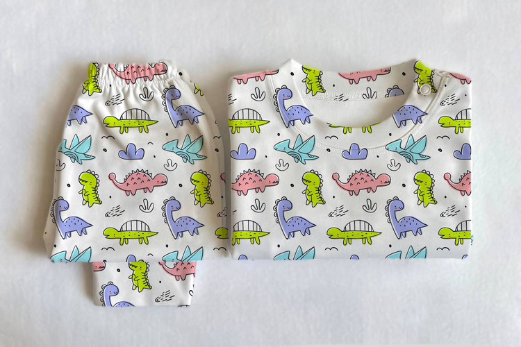 خرید آنلاین ست لباس راحتی بچگانه پنبه طرح دایناسورهای رنگی | سایز 6 ماه تا 4 سالگی | فروشگاه بیبی ست