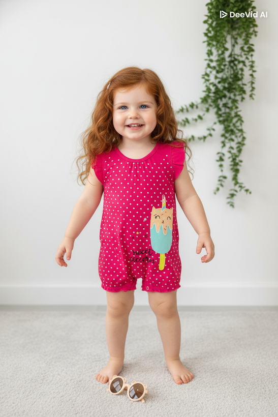 خرید رامپر دخترانه پنبه طرح سوییت یونیکورن | مناسب ۶ تا ۳۶ ماهگی