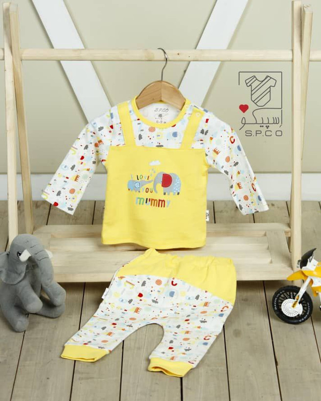 لباس سرویس باز نوزادی پنبه طرح فیل | ست نوزادی نرم و ضدحساسیت تا یکسال