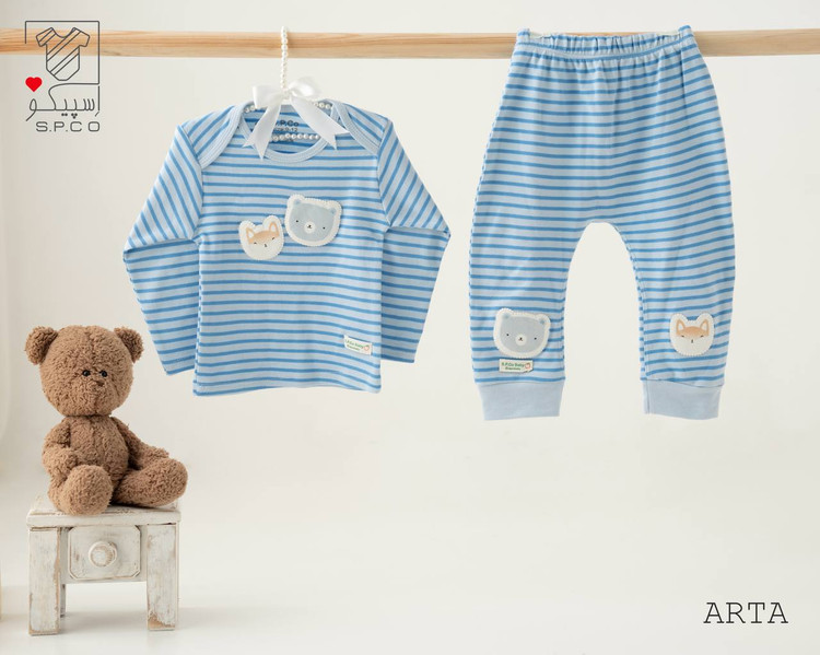 سرویس تکهای نوزادی پسرانه پنبه طرح آرتا برند اسپیکو | ست نوزادی نرم و ضدحساسیت تا یکسال