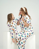 خرید لباس راحتی مادر و کودک جنس پنبه چاپ قلبی مناسب سنین 1.5 تا 8 سال و سایز free مناسب 36 تا 48