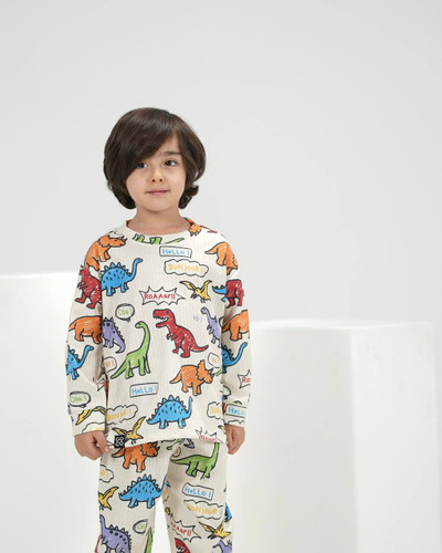 خرید لباس راحتی مادر و کودک جنس پنبه چاپ دایناسور مناسب سنین 1.5 تا 8 سال و سایز free مناسب 36 تا 48