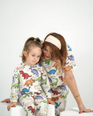 خرید لباس راحتی مادر و کودک جنس پنبه چاپ دایناسور مناسب سنین 1.5 تا 8 سال و سایز free مناسب 36 تا 48