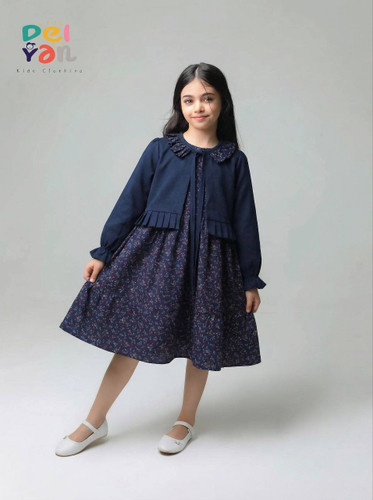 خرید کت و سارافون دخترانه گلدار کتان تافته تمام پنبه مناسب ۲ تا ۸ سال شیک و راحت