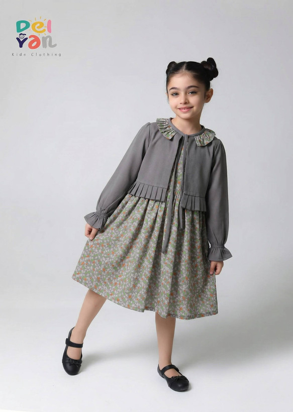 خرید کت و سارافون دخترانه گلدار کتان تافته تمام پنبه مناسب ۲ تا ۸ سال شیک و راحت