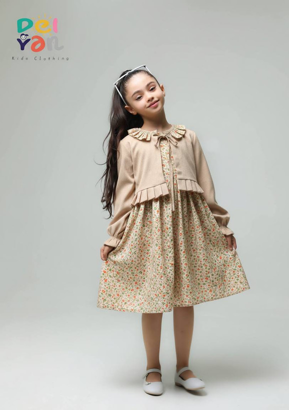 خرید کت و سارافون دخترانه گلدار کتان تافته تمام پنبه مناسب ۲ تا ۸ سال شیک و راحت