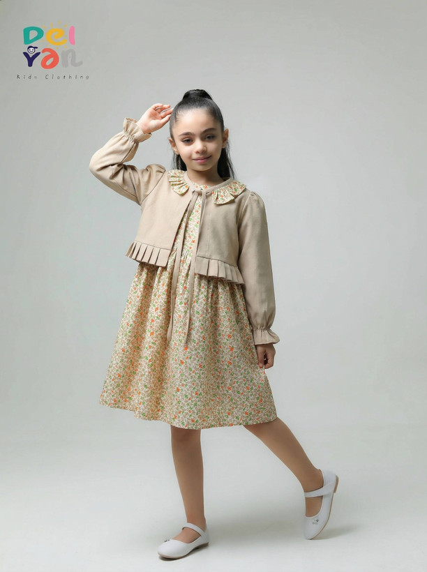 خرید کت و سارافون دخترانه گلدار کتان تافته تمام پنبه مناسب ۲ تا ۸ سال شیک و راحت