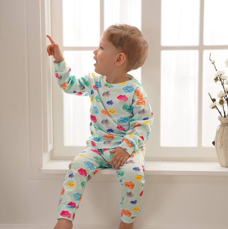 خرید ست لباس راحتی بچگانه پنبه طرح ابرهای رنگی | سایز 6 ماه تا 4 سالگی | فروشگاه بیبی ست