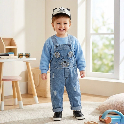 خرید بیلر جین بچگانه طرح موش موشی | سرهمی جین پسرانه و دخترانه | رنگبندی آبی