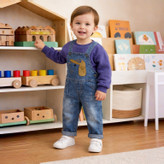 خرید بیلر جین بچگانه طرح گلدوزی سگ کلاه دار | سرهمی جین پسرانه و دخترانه | رنگبندی آبی و ذغالی