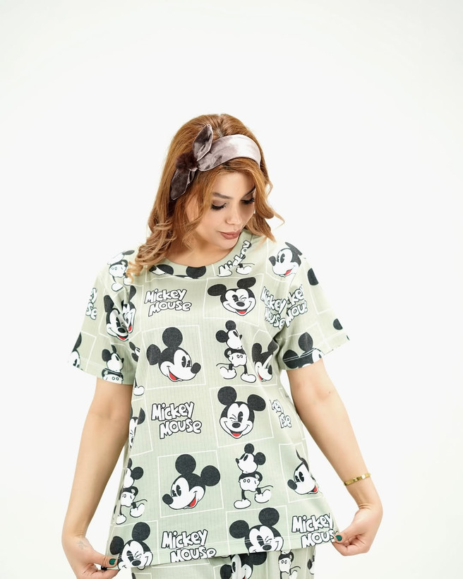 خرید لباس راحتی مادر و کودک جنس پنبه چاپ میکی مناسب سنین 1.5 تا 8 سال و سایز free مناسب 36 تا 48