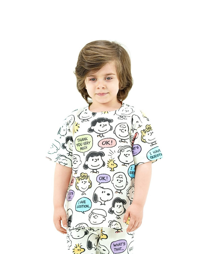 خرید لباس راحتی مادر و کودک جنس پنبه چاپ اسنوپی مناسب سنین 1.5 تا 8 سال و سایز free مناسب 36 تا 48