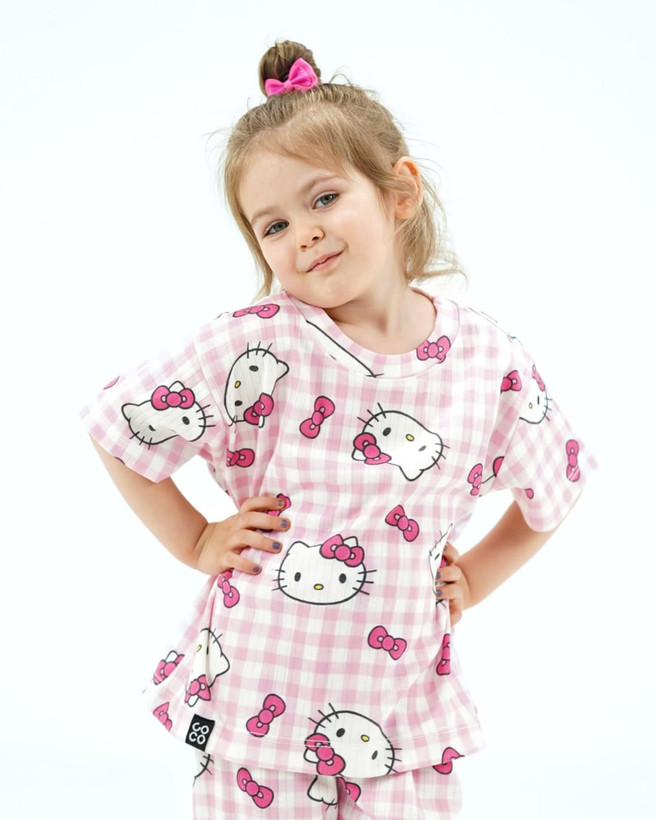 خرید لباس راحتی مادر و کودک جنس پنبه چاپ کیتی مناسب سنین 1.5 تا 8 سال و سایز free مناسب 36 تا 48