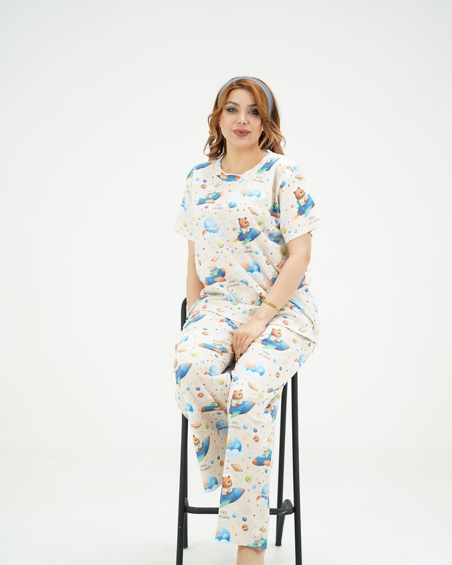 خرید لباس راحتی مادر و کودک جنس پنبه چاپ خرس مناسب سنین 1.5 تا 8 سال و سایز free مناسب 36 تا 48