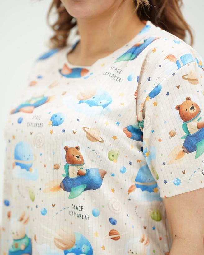 خرید لباس راحتی مادر و کودک جنس پنبه چاپ خرس مناسب سنین 1.5 تا 8 سال و سایز free مناسب 36 تا 48