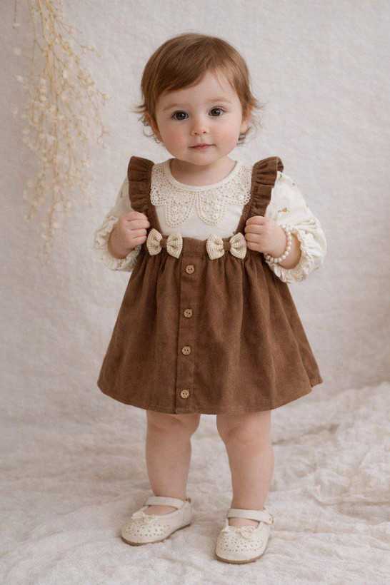 خرید ست دو تکه سارافون و بلوز دخترانه مدل ملیسا | مناسب 1 تا 4 سال | لباس شیک کودک | بی بی ست