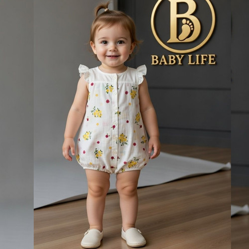 خرید رامپر لینن پنبه دخترانه طرحهای متنوع از برند بی بی لایف مناسب سنین 6 الی 36 ماهگی