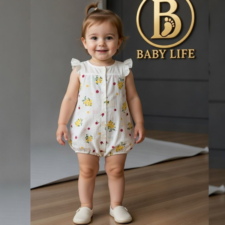 خرید رامپر لینن پنبه دخترانه طرحهای متنوع از برند بی بی لایف مناسب سنین 6 الی 36 ماهگی