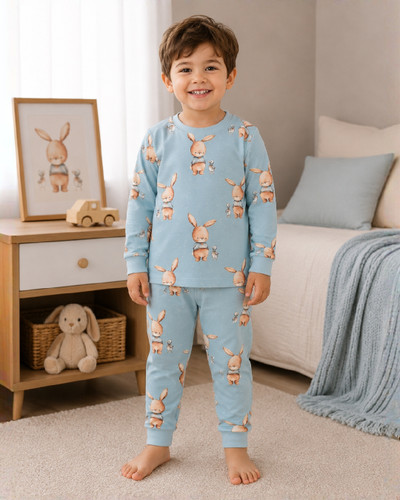 بلوز و شلوار پنبه چاپ خرگوش و اردک سایز 35 تا 50 مناسب کودکان 1 تا 6 سال